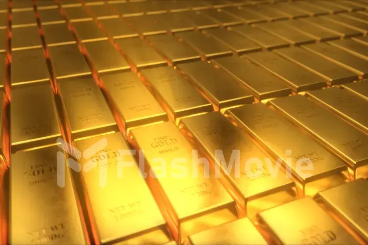 3d illustration of sliding camera view on gold bars