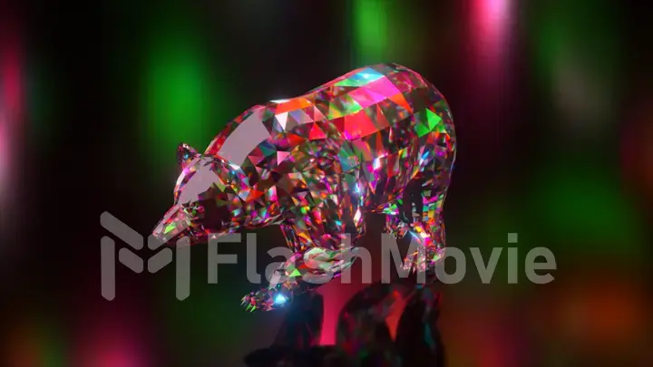 Collection of diamond animals. Walking bear. Nature and animals concept. 3d animation of a seamless loop. Low poly