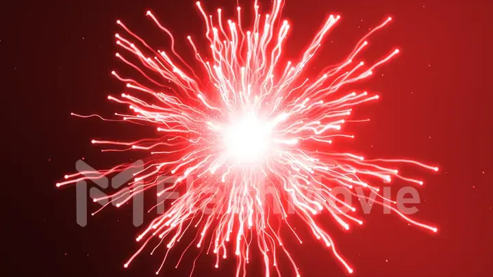 A large red explosion particles under a microscope