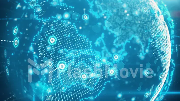 3d illustration of Digital planet earth data abstract of a technological data network transmitting communication, complexity and data flow of the modern digital era