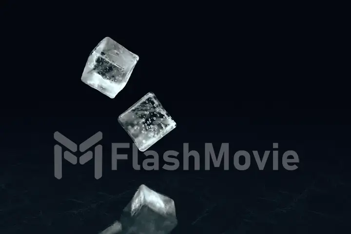 Two falling ice cubes on a textural surface in slow motion. 3d illustration