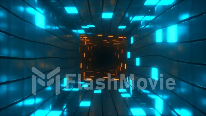 Abstract flying in futuristic corridor background, fluorescent ultraviolet light, glowing colorful neon cubes, geometric endless tunnel, 3d illustration