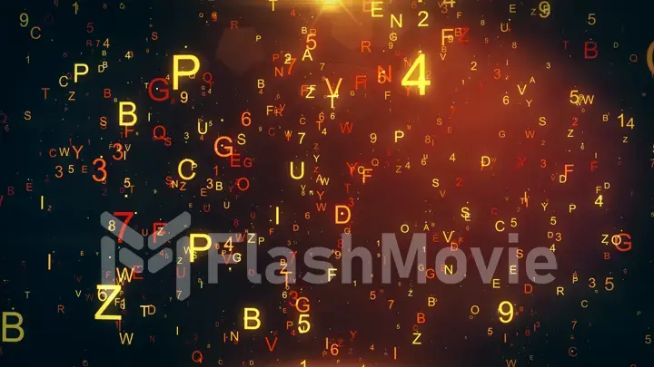 Technological background with flying letters and figures 3d illustration