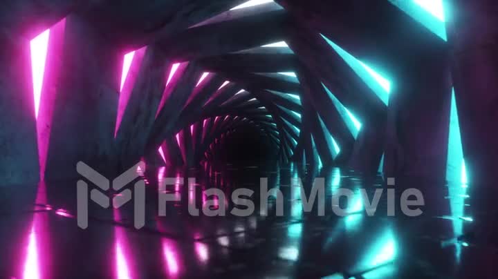 Flying through a luminous neon corridor