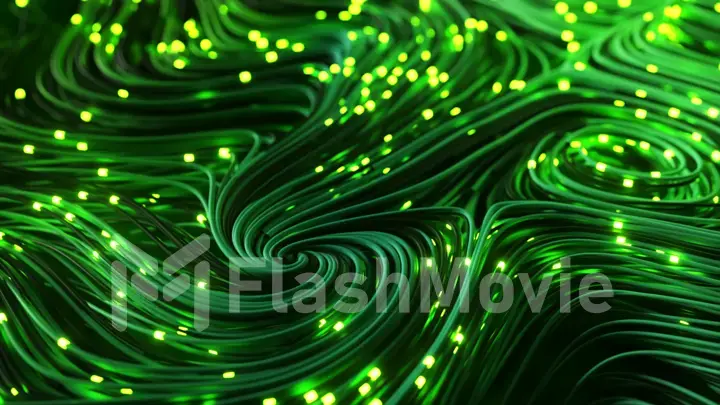 Bundles of abstract optical fiber lines. Bright light signals quickly transmit data for high speed internet connection. Technology and internet concept. 3d illustration