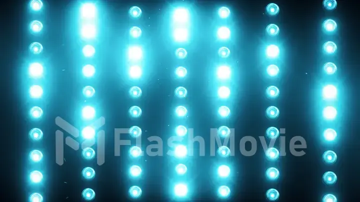 A wall of light projectors, a flash of light 3d illustration