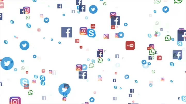 Background of famous social media icons such as: Facebook, Twitter, Instagram, YouTube, WhatsApp, Skype.