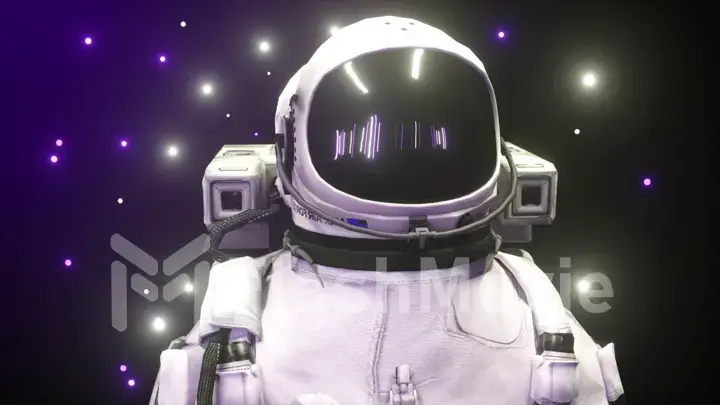 Astronaut surrounded by flashing neon lights. Music and nightclub concept. 3D illustration