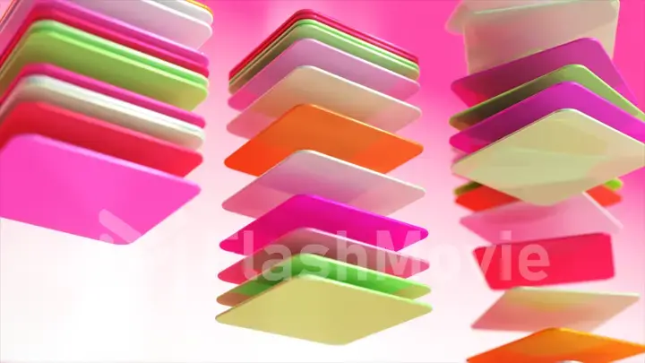 Abstract colored square flat objects are collected in stacks. Pink white green color. 3d illustration
