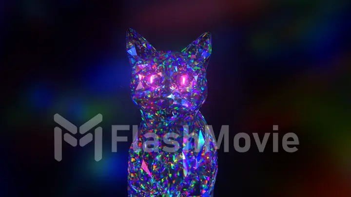 Collection of diamond animals. Nature and animals concept. Cat. Blue color. Lowpoly. 3d Illustration