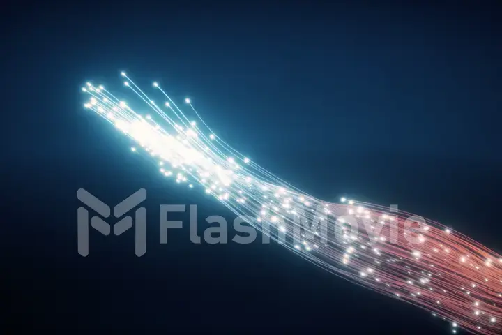 Glowing fiber optic cable. Information flows by wire. The concept of technology and information transfer 3d illustration
