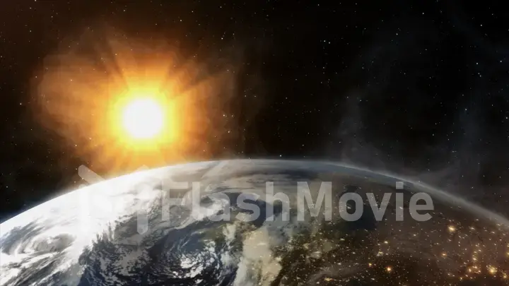 Our earth in cosmos and bright sun. 3d rendering