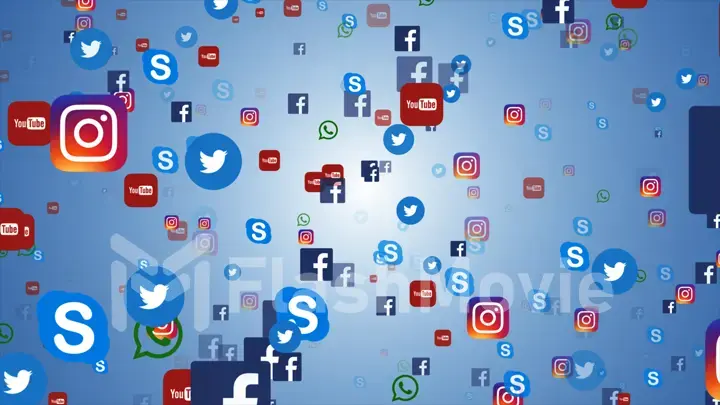 Background of famous social media icons such as: Facebook, Twitter, Instagram, YouTube, WhatsApp, Skype.