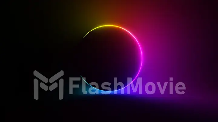 Abstract circular neon background. Fluorescent glowing neon glowing light gradient. 3d illustration