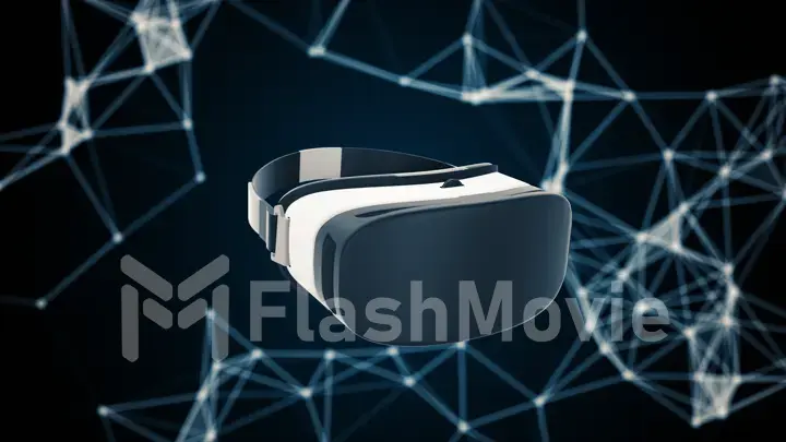 3d illustration of flying VR Headset with glossy surface