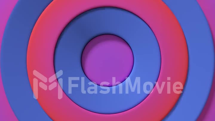 Abstract pattern of colorful circles with offset effect. Red blue rings animation. Abstract creative background. Seamless loop 4k 3d render.