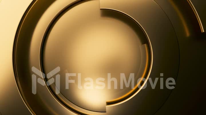 Gold modern business video background. 3D texture animation with rotating parts of a circle. Spiral surface concept. 3d render of a seamless loop.
