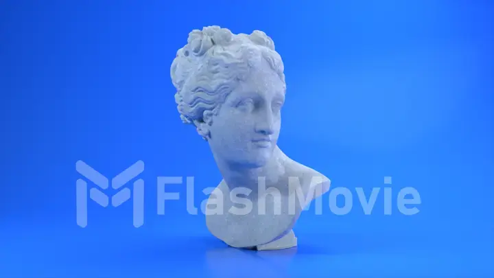 Ancient Roman white marble rotating head of Venus on a blue background. 3d illustration