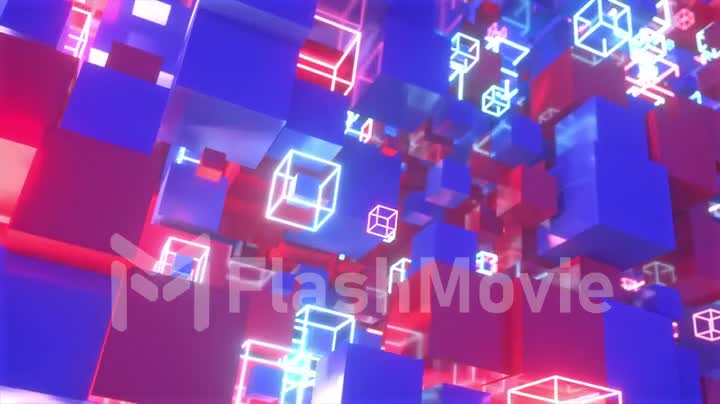 Abstract motion of colorful red and blue cubes