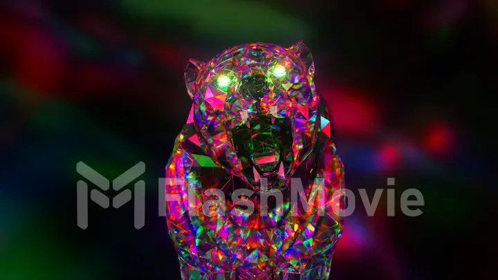 Snarling diamond tiger. Nature and animals concept. Lowpoly. Pink neon color. Symbol of 2022. 3d Illustration