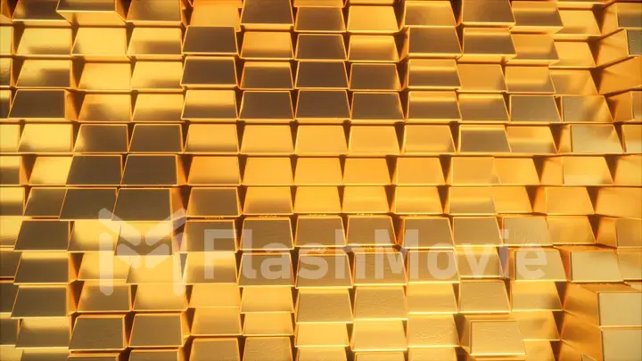 Beautiful abstract golden cubes. The golden wall of blocks is moving. 3d illustration