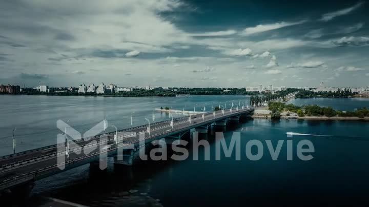 Aerial hyperlapse video with view of Bridge, dark cinematic color correction