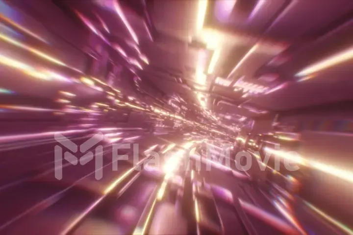 Journey through a futuristic neon tunnel. 3d illustration. High speed ride through a colorful corridor.