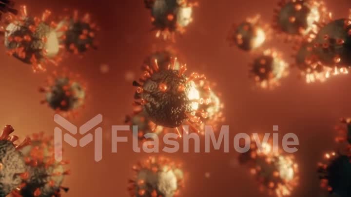 Realistic deadly virus model. Virus cells under the microscope.