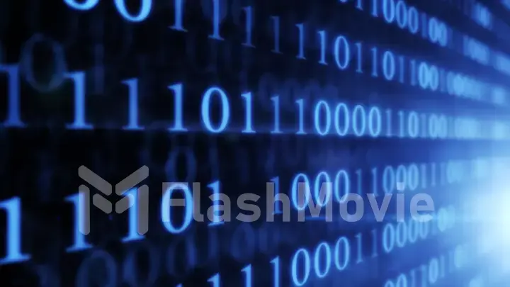 Digital technologies. Binary code wall random numbers glowing on a black background. 3d illustration