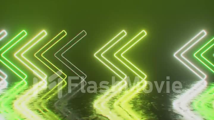 Bright neon arrows on a metal surface