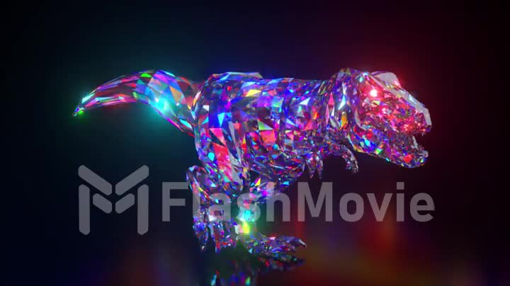 Collection of diamond animals. Walking dinosaur. Nature and animals concept. 3d animation of a seamless loop. Low poly