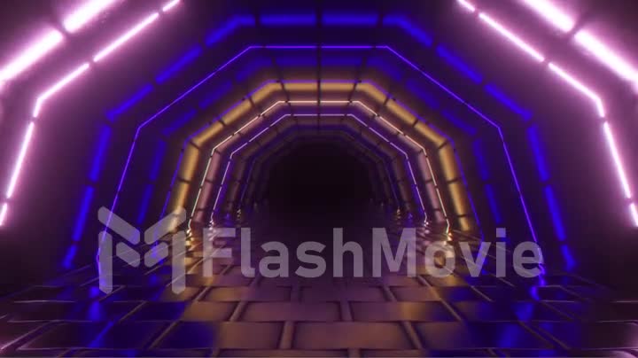 Flying in a bright neon geometric tunnel