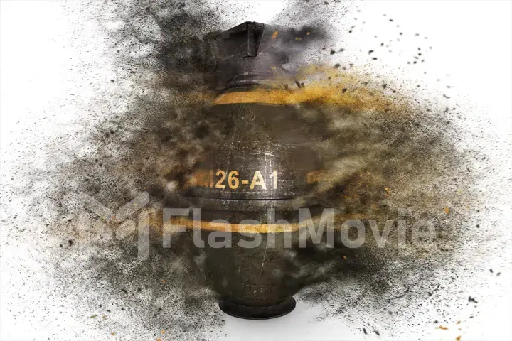 Grenade at the time of explosion on a white isolated background 3d illustration