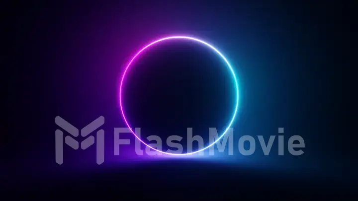 Abstract circular neon background. Fluorescent glowing neon glowing blinking light gradient. 3d illustration