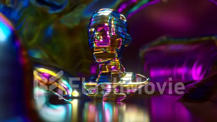AI processes information. Artificial intelligence, colorful metal head. Neural network. 3d illustration
