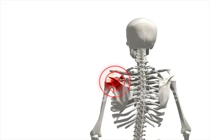 3D illustration, shoulder painful skeleton, medical concept.