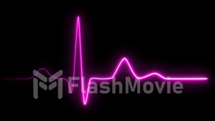 Neon heartbeat on black isolated background. 3d illustration. Background heartbeat line neon light heart rate display screen medical research