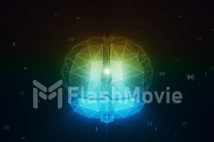 Digital artificial intelligence brain in cloud of binary data 3d illustration