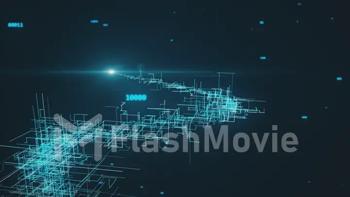 Beautiful 3d illustration of the Global Digital Network Growing with Numbers Flying. Business Concept.