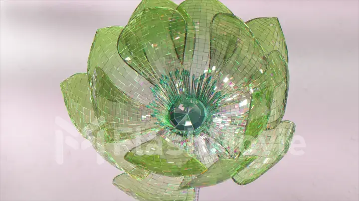 The concept of nature and animals. The pistil dances in the diamond flower. Green white color. 3d Illustration