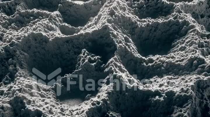 Abstract wave displacement surface. Abstract dark planet surface. Noise texture makes a highs and lows surface details. Seamless loop 4k 3d render