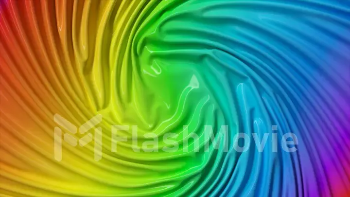 The iridescent glossy surface is covered with wedges. Whirlpool. Liquid rainbow. Multicolored background. Illustration.