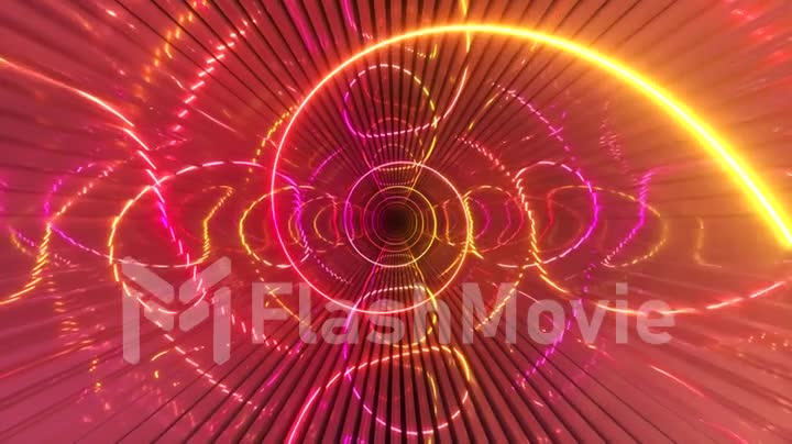 Gradient neon spiral tunnel background. Endless flight forward. Modern neon lighting. Seamless loop 3d render