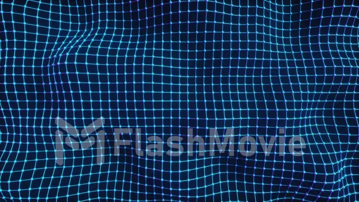 Abstract mesh with wave motion and depth of field. Connected data nodes. Artificial Intelligence. Virtual global network. 3d illustration