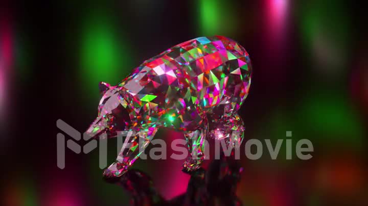 Collection of diamond animals. Walking bear. Nature and animals concept. 3d animation of a seamless loop. Low poly