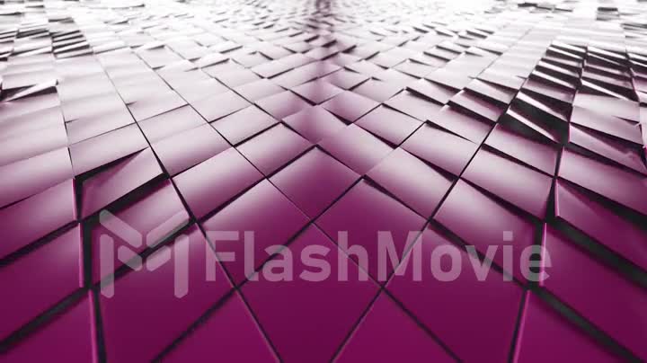 Abstract modern background from cubes. Pink rotating diagonal squares. Ultra-wide camera angle. 3d animation of seamless loop.