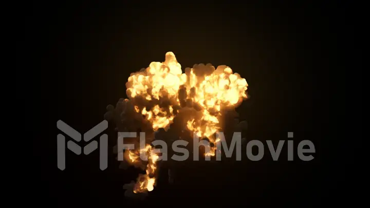 Ultra realistic explosion with thick black smoke on an isolated black background 3d illustration