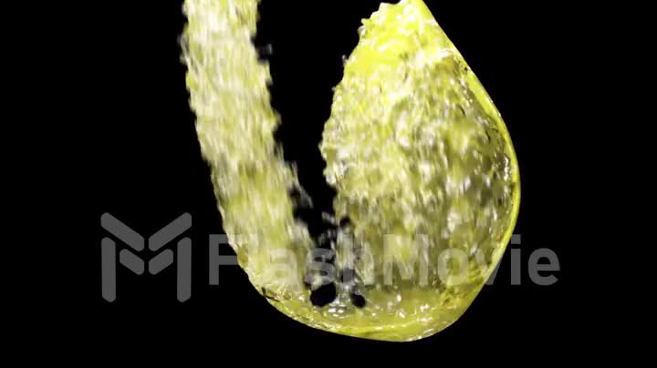 Pouring alcohol in slow motion on black background