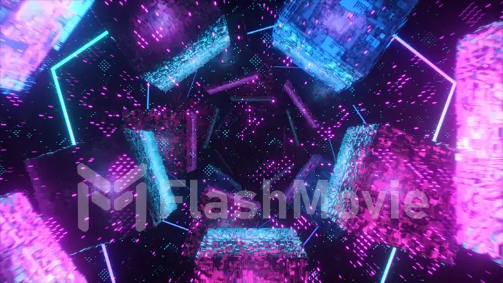 Flying in technological cyber space. Sci-fi spaceship tunnel. Futuristic technology abstract seamless VJ for tech titles and background. Motion graphic for internet, speed. 3D illustration