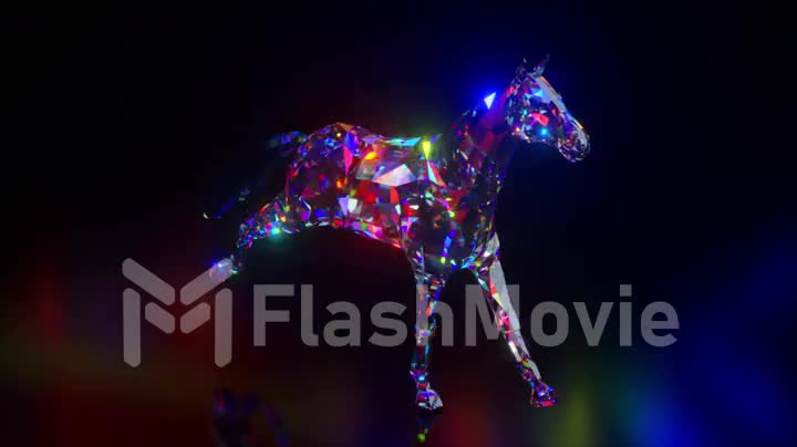 Collection of diamond animals. Running horse. Nature and animals concept. 3d animation of a seamless loop. Low poly